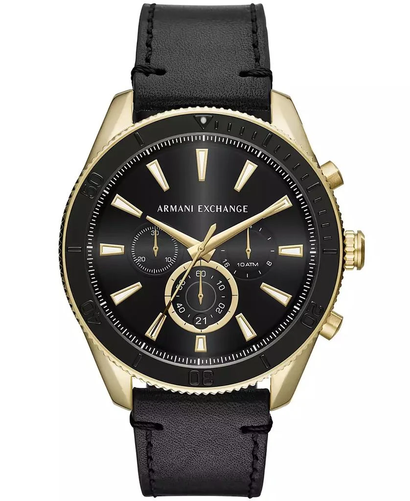 商品Armani Exchange|Men's Chronograph Black Leather Strap Watch 46mm,价格¥1459,第1张图片