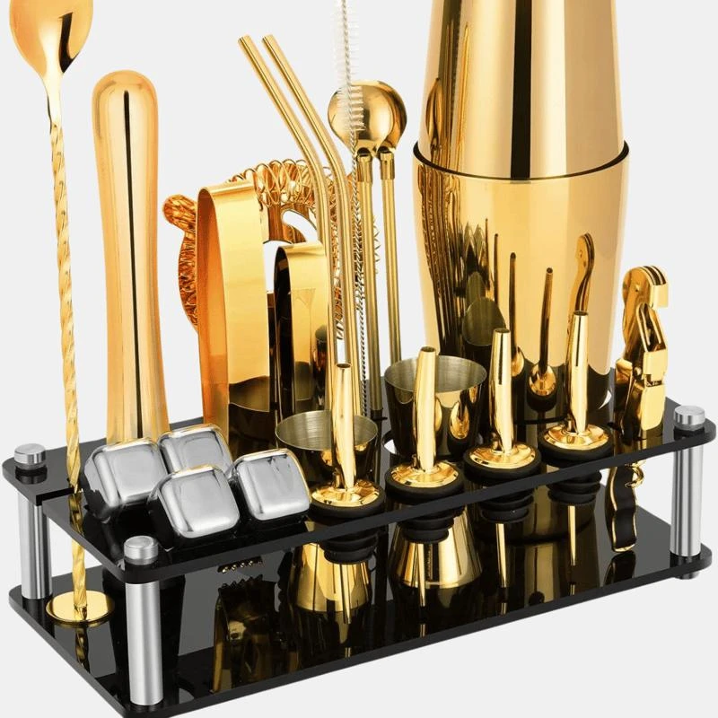 商品Vigor|Perfect Party boy Gift 23-Piece Stainless Steel Bartender Kit with Acrylic Stand & Cocktail Recipes Booklet, Tools for Drink Mixing Bulk 3 Sets STYLE: 3 PACK,价格¥785,第2张图片详细描述