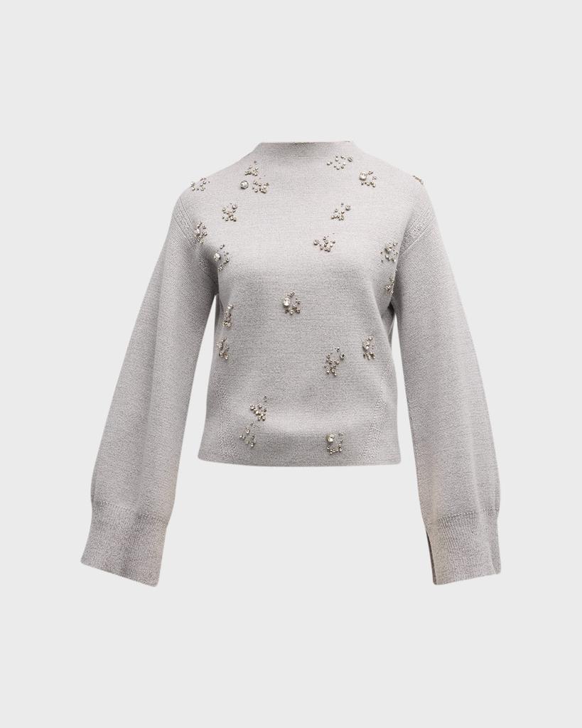 Metallic Merino Wool Embellished Mockneck Pullover Sweater商品第2张图片规格展示