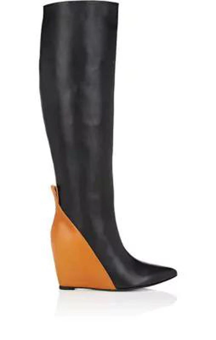 商品Paco Rabanne|Colorblocked Leather Wedge Knee Boots,价格¥5051,第1张图片