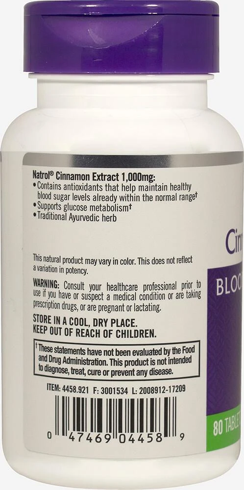 商品Natrol|Cinnamon Extract 1000 mg 80 Tablets,价格¥59,第2张图片详细描述