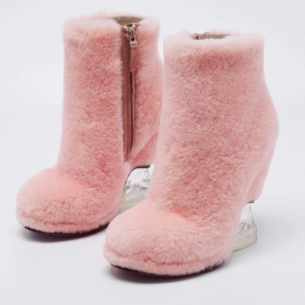 商品Fendi|Fendi Pink Fur Ice Heel Ankle Boots Size 38,价格¥4999,第4张图片详细描述
