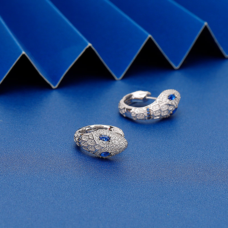 银镶晶钻蛇形设计感耳环女欧美动物圆形耳环（香港仓发货）商品第4张图片规格展示