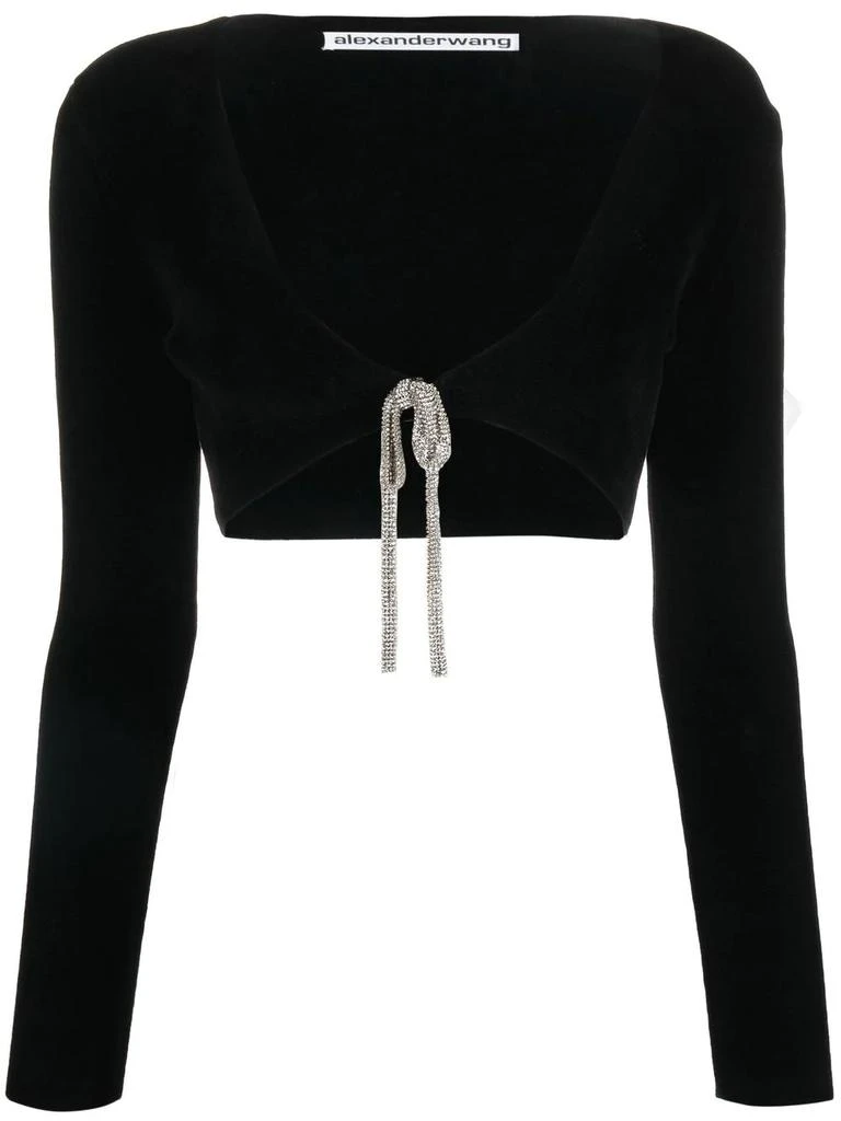 商品Alexander Wang|ALEXANDER WANG WOMEN V-NECK CRYSTAL TIE CROP CARDIGAN,价格¥879,第4张图片详细描述