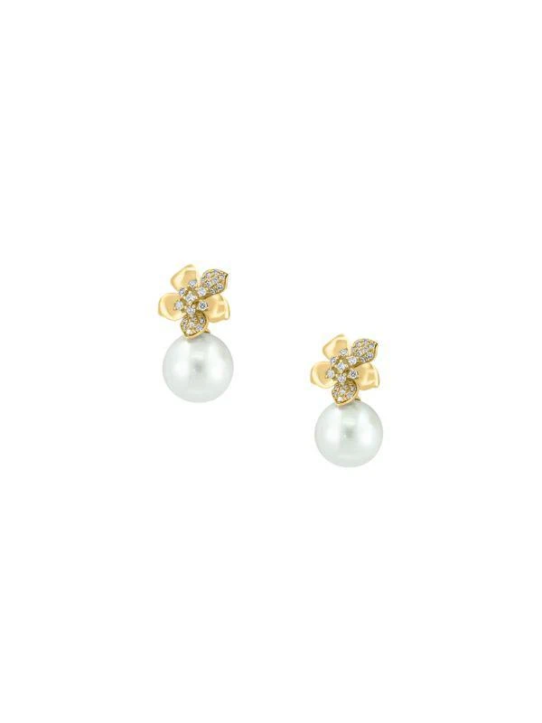 商品Effy|14K Yellow Gold, 9MM Freshwater Pearl & Diamond Drop Earrings,价格¥9568,第1张图片