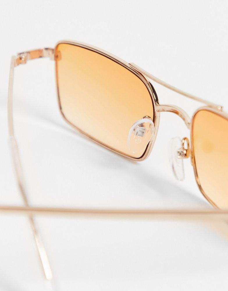 ASOS DESIGN slim square aviator with orange gradient lens in gold商品第2张图片规格展示