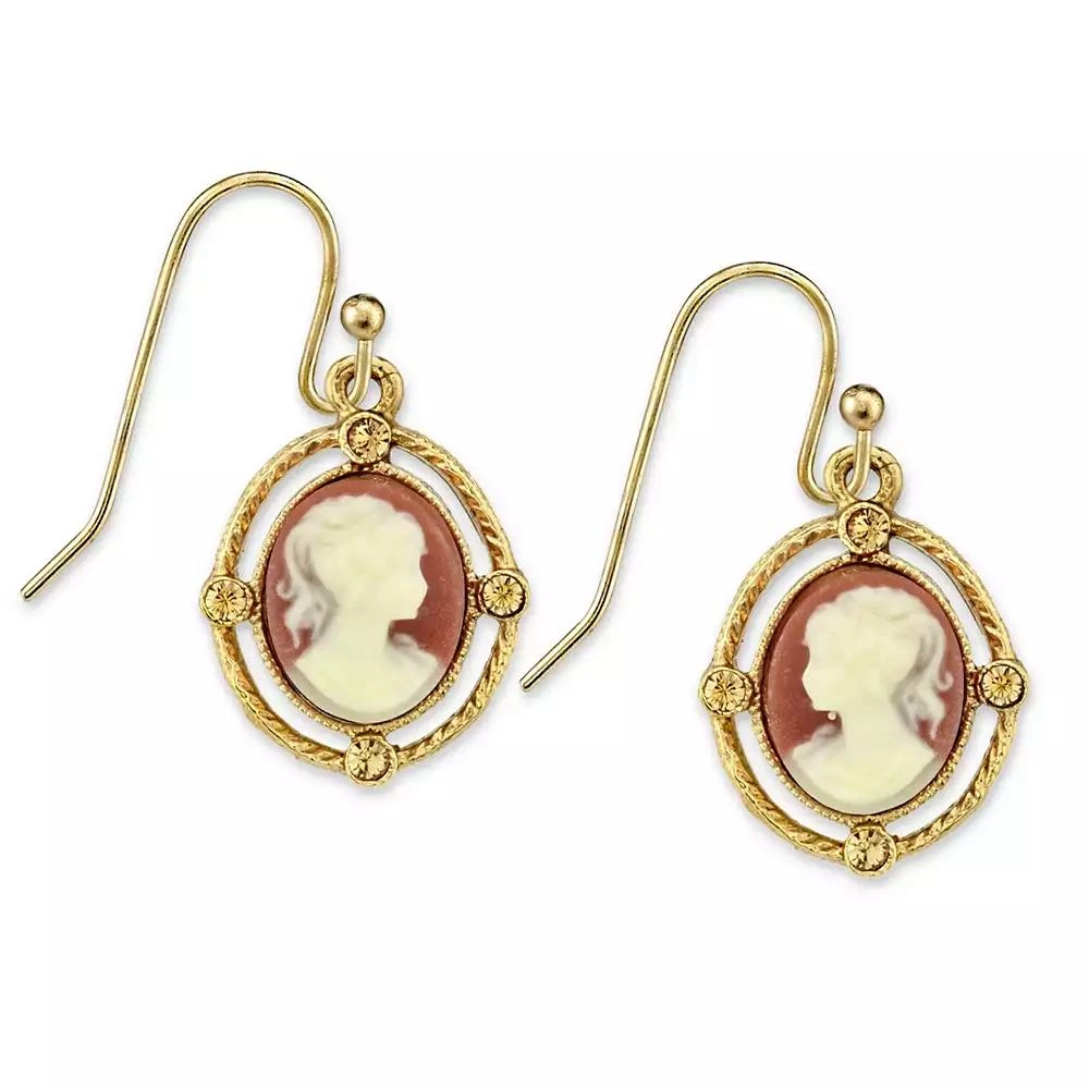 商品2028|Gold-Tone Simulated Dark Orange Cameo Oval Drop Earrings,价格¥228,第1张图片