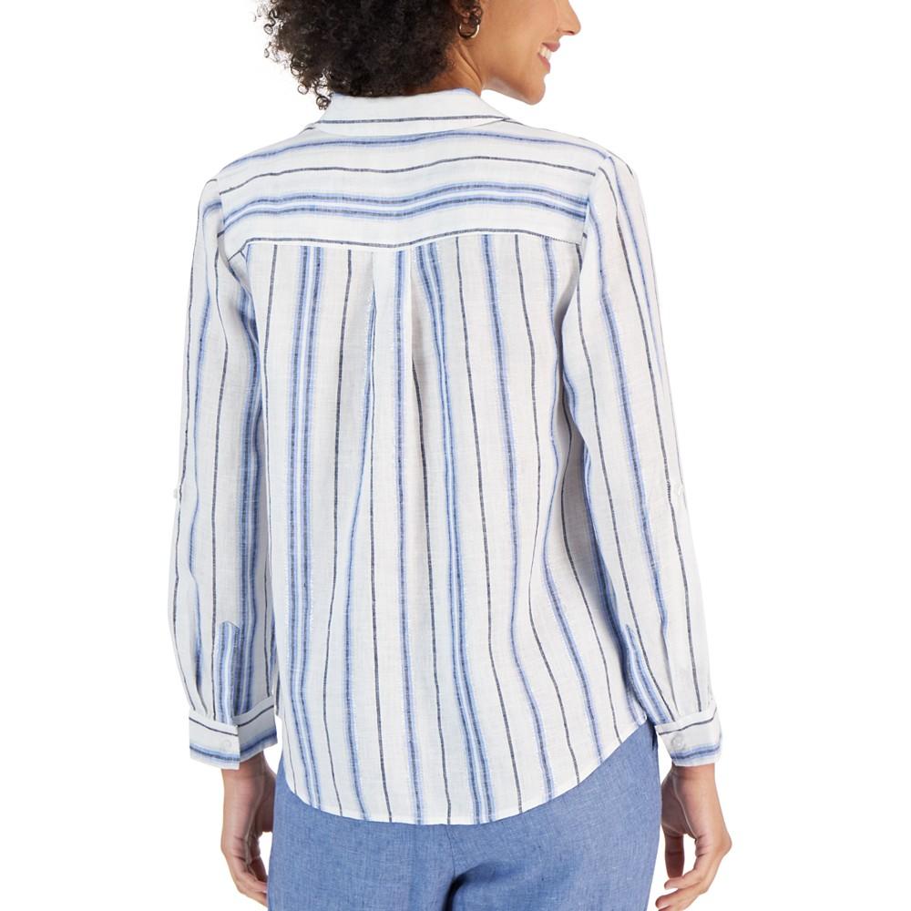 Petite Linen Striped Button-Front Shirt, Created for Macy's商品第2张图片规格展示