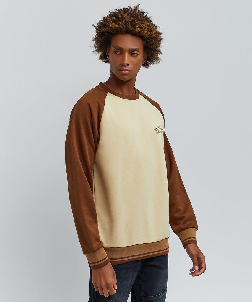 商品Reason Clothing|Nash Fleece Colorblocked Crewneck - Brown,价格¥289,第7张图片详细描述