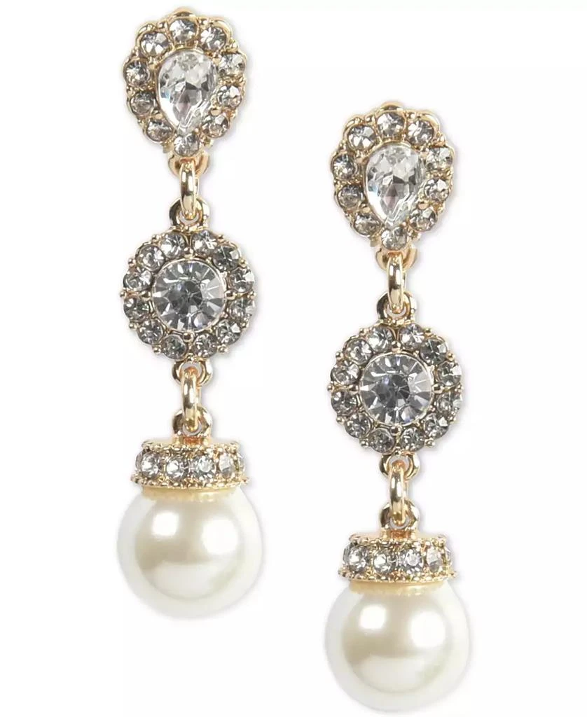 商品Charter Club|Gold-Tone Crystal Halo & Colored Imitation Pearl Linear Drop Earrings, Created for Macy's,价格¥224,第1张图片