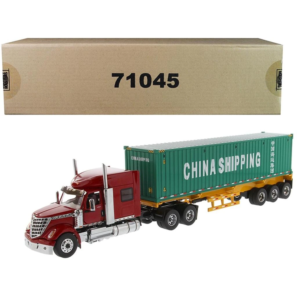 商品Diecast Masters|International LoneStar Sleeper Cab Red with Skeleton Trailer & 40 ft. Dry Goods Sea ContainerGreen Transport Series 1 by 50 Diecast Model,价格¥927,第1张图片