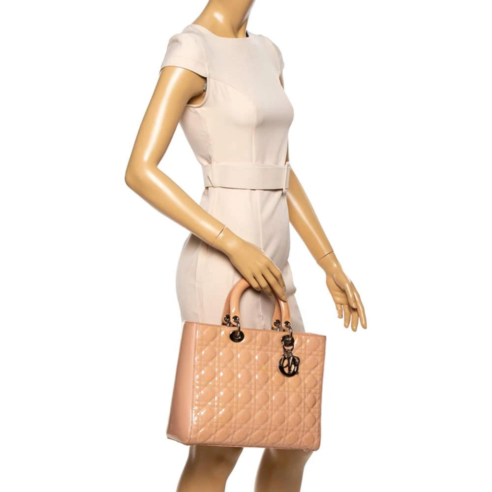 商品[二手商品] Dior|Dior Beige Cannage Patent Leather Large Lady Dior Tote,价格¥7510,第2张图片详细描述