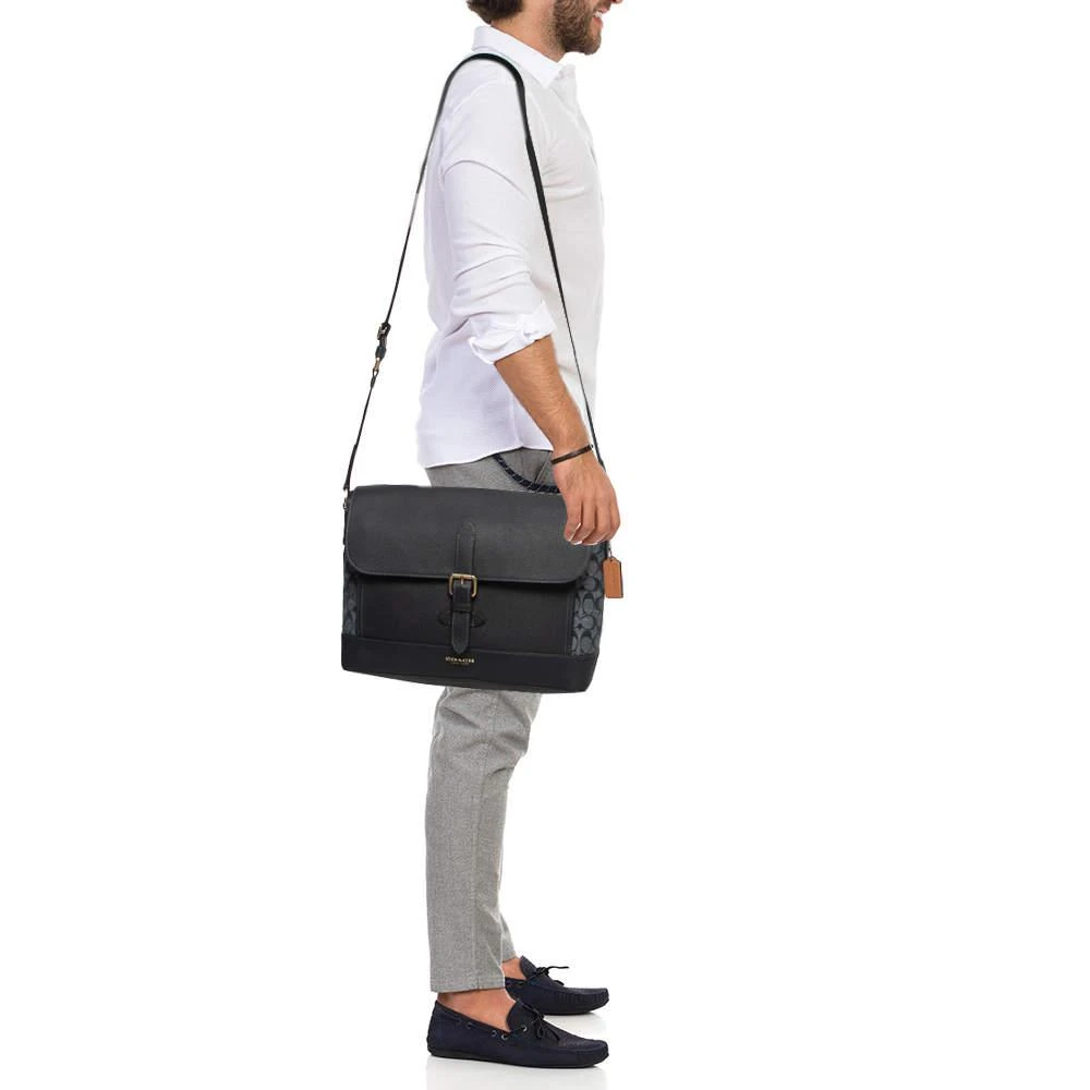 商品[二手商品] Coach|Coach Blue Signature Canvas an Leather Hudson Messenger Bag,价格¥1526,第2张图片详细描述