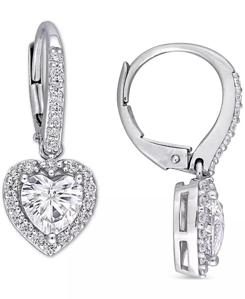 商品Macy's|Lab-Grown Moissanite Heart Halo Leverback Drop Earrings (2 ct. t.w.) in 10k White Gold,价格¥6150,第1张图片