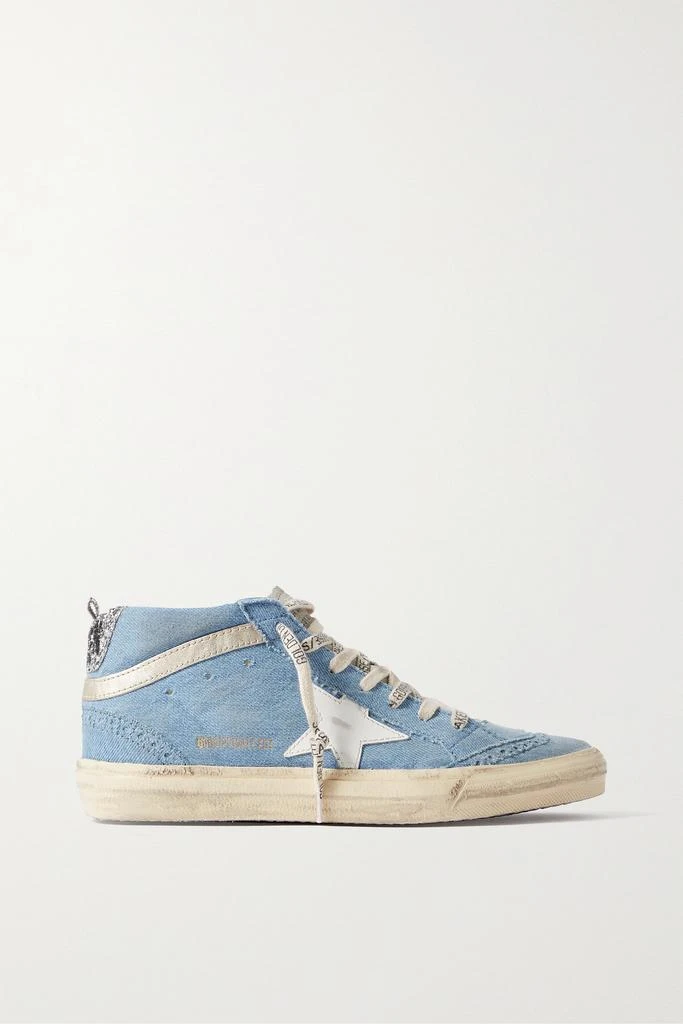 商品Golden Goose|Midstar 亮片金葱皮革边饰仿旧牛仔布高帮运动鞋  - IT36,价格¥5874,第1张图片