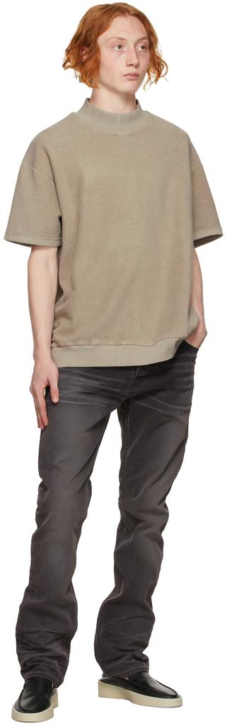 Beige Inside Out Mock Neck Short Sleeve Sweatshirt商品第4张图片规格展示