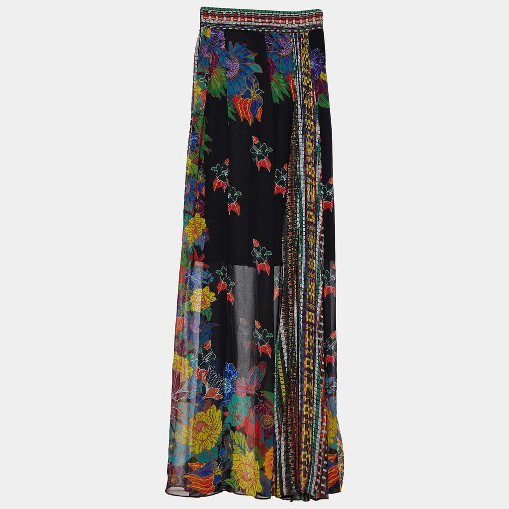 Just Cavalli Black Patchwork Print Chiffon Pleated Maxi Skirt S商品第1张图片规格展示