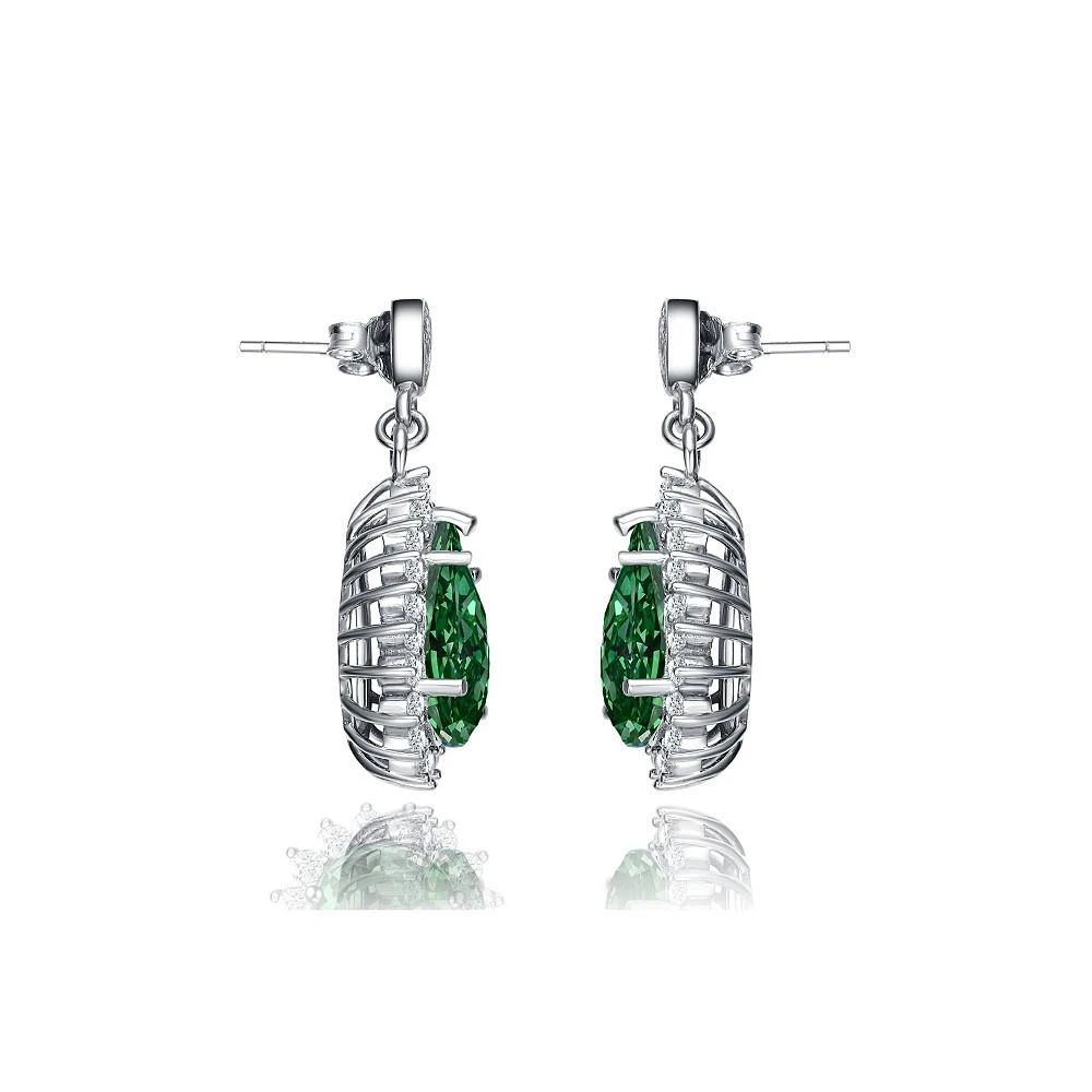 商品Genevive|Sterling Silver White Gold Plated Cubic Zirconia Oval Solitaire with Halo Burst Earrings,价格¥536,第3张图片详细描述
