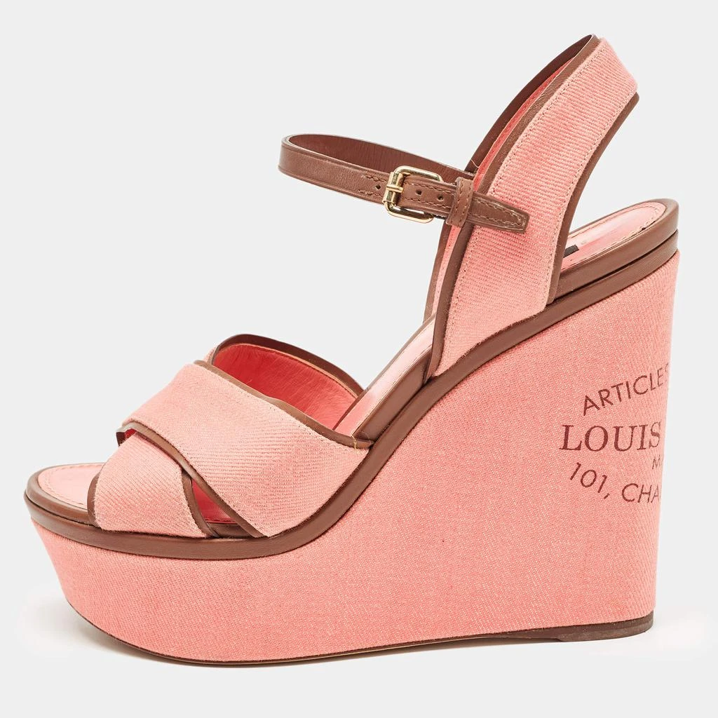 商品[二手商品] Louis Vuitton|Louis Vuitton Pink Canvas and Leather Articles De Voyage  Wedge Sandals Size 40,价格¥4088,第1张图片