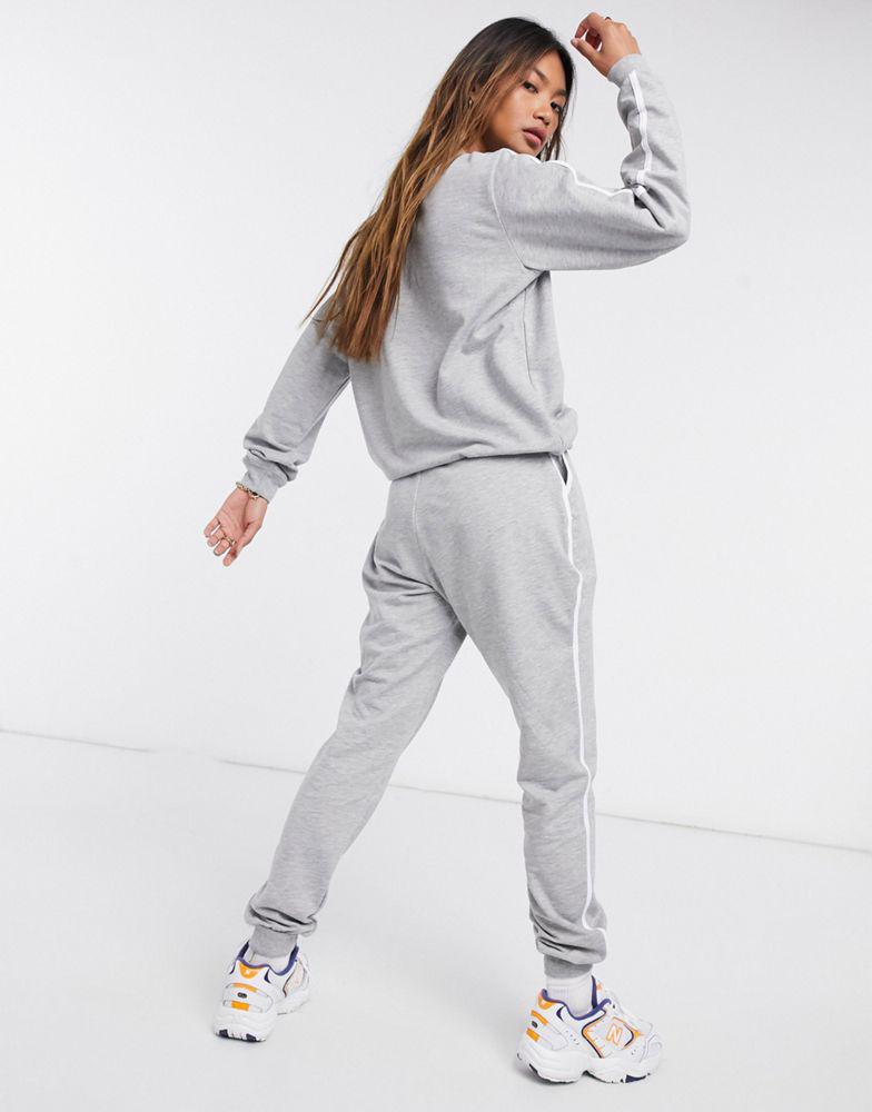 ASOS DESIGN tracksuit sweat / basic jogger with tie with contrast binding in grey marl商品第2张图片规格展示