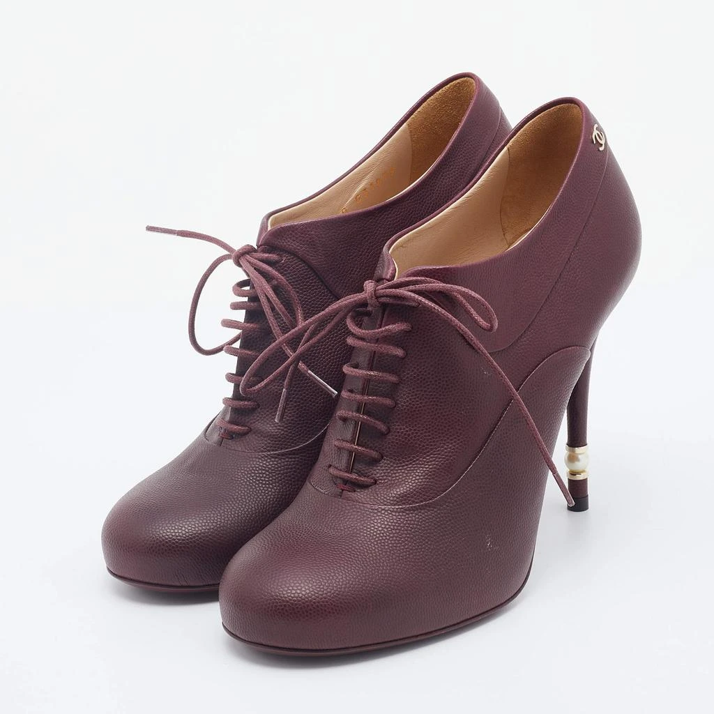 商品[二手商品] Chanel|Chanel Burgundy Leather CC Lace Up Booties Size 38,价格¥2661,第2张图片详细描述