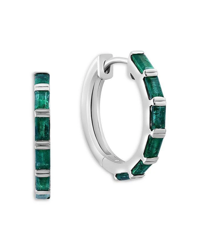 商品Bloomingdale's|Emerald Small Hoop Earrings in 14K White Gold,价格¥10418,第2张图片详细描述