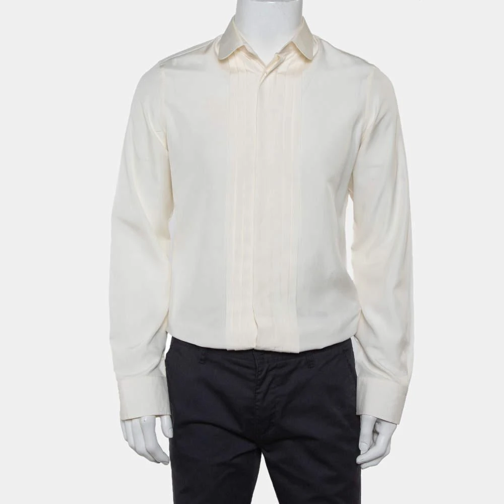 商品[二手商品] Gucci|Gucci Cream Silk Pintuck Detail Button Front Skinny Shirt M,价格¥3162,第1张图片