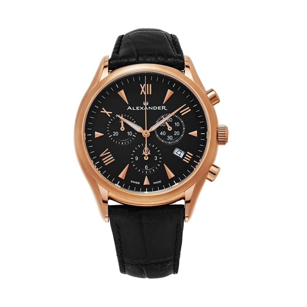 Alexander Watch A021-03, Stainless Steel Rose Gold Tone Case on Black Embossed Genuine Leather Strap商品第1张图片规格展示
