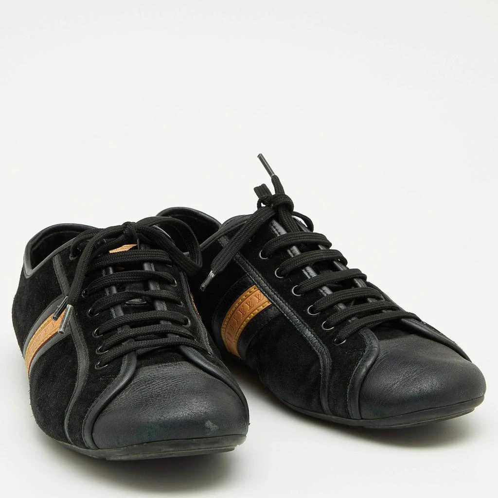 商品[二手商品] Louis Vuitton|Louis Vuitton Black Leather And Suede Low Top Sneakers Size 38.5,价格¥2245,第4张图片详细描述