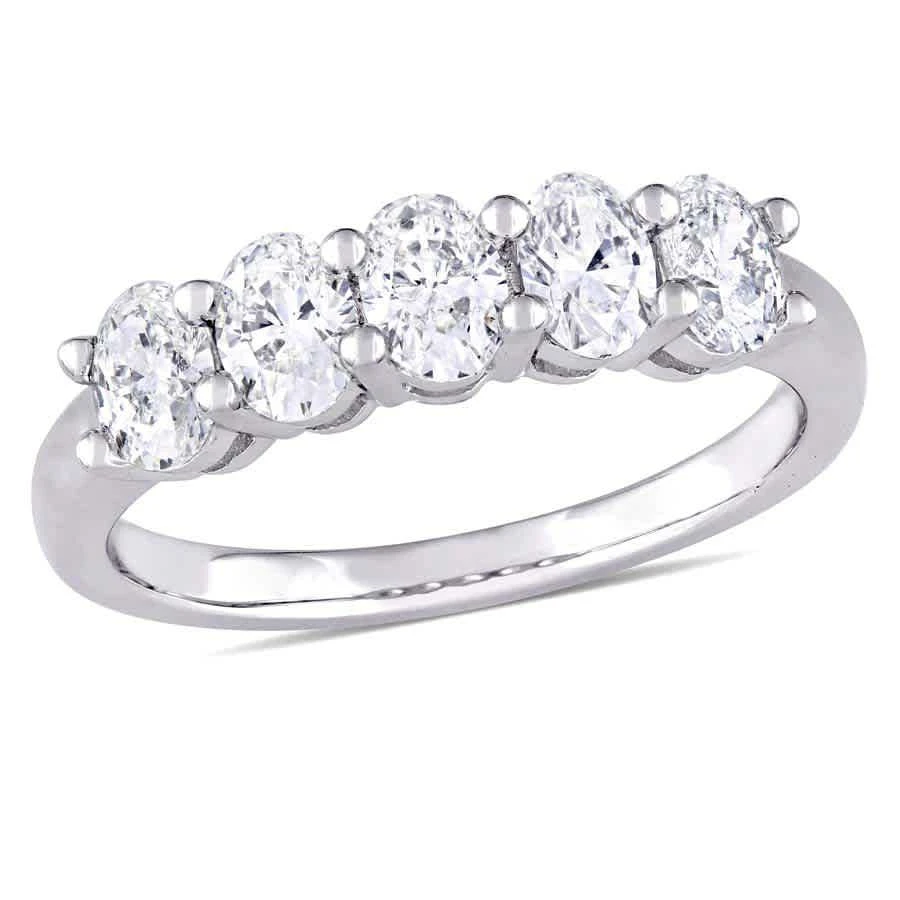 商品Amour|1 CT TW Oval Cut Diamond Semi-Eternity Ring in 14k White Gold,价格¥14469,第1张图片