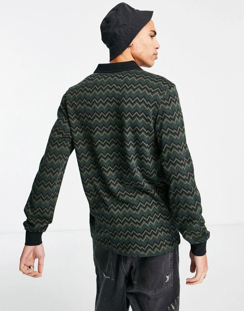 商品Fred Perry|Fred Perry jacquard stripe long sleeve polo shirt in green,价格¥545,第2张图片详细描述