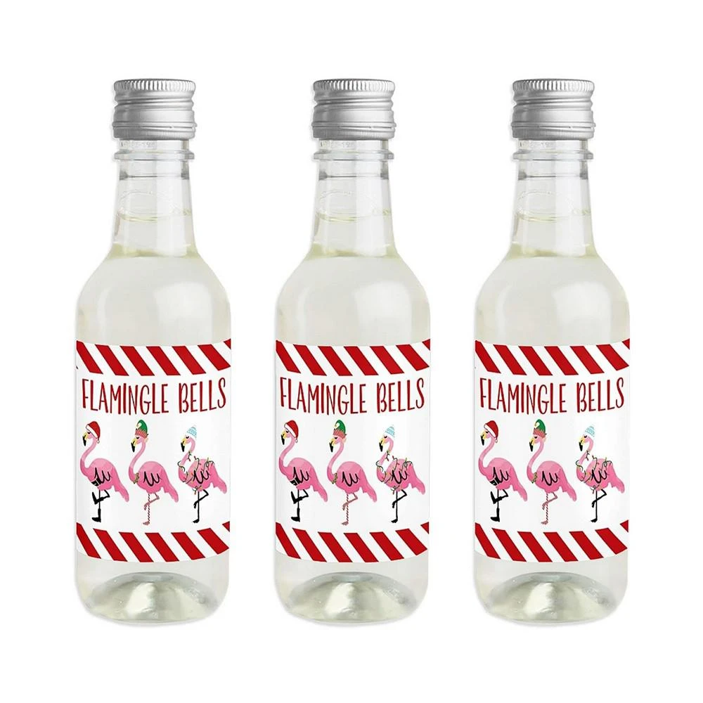 商品Big Dot of Happiness|Flamingle Bells Mini Wine Bottle Label Stickers Christmas Party Favor Gift 16 Ct,价格¥105,第1张图片