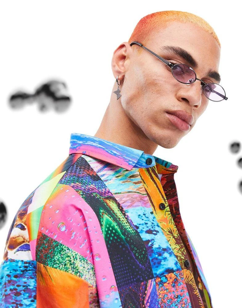 商品ASOS|ASOS DESIGN 90s mini oval glasses in gunmetal with lilac lens,价格¥71,第2张图片详细描述