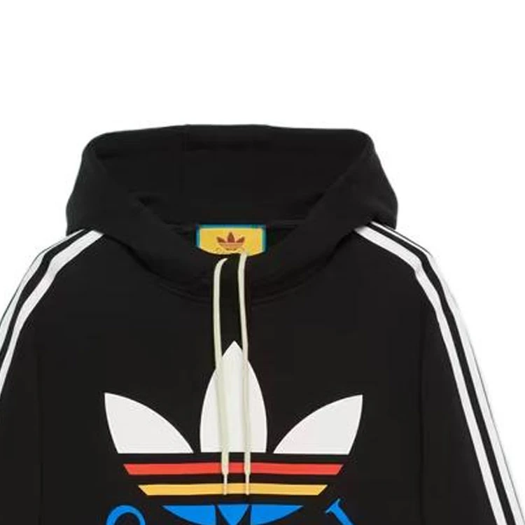 商品[国内直发] Gucci|古驰 x adidas 字母Logo印花条纹长袖卫衣 男款 黑色,价格¥3574,第10张图片详细描述