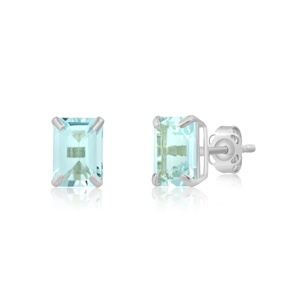 商品MAXCOLOR|14k White Gold Solitaire Emerald-Cut Gemstone Stud Earrings (7x5mm),价格¥633,第1张图片