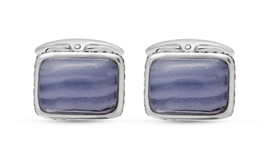 商品Monary|Blue Lace Agate Stone Cufflinks in Black Rhodium Plated Sterling Silver,价格¥1781,第1张图片