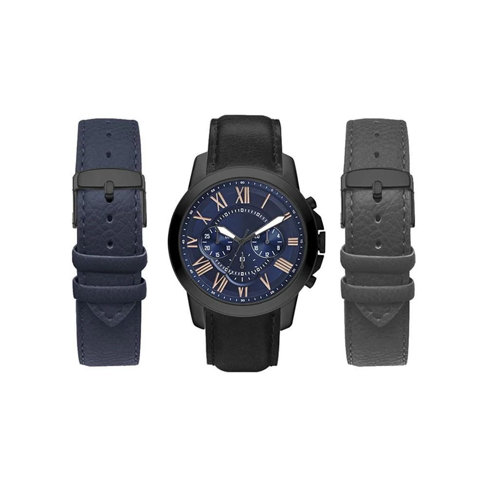 商品American Exchange|Men's Analog Black Strap Watch 44mm with Black, Gray and Navy Interchangeable Straps Set,价格¥240,第1张图片