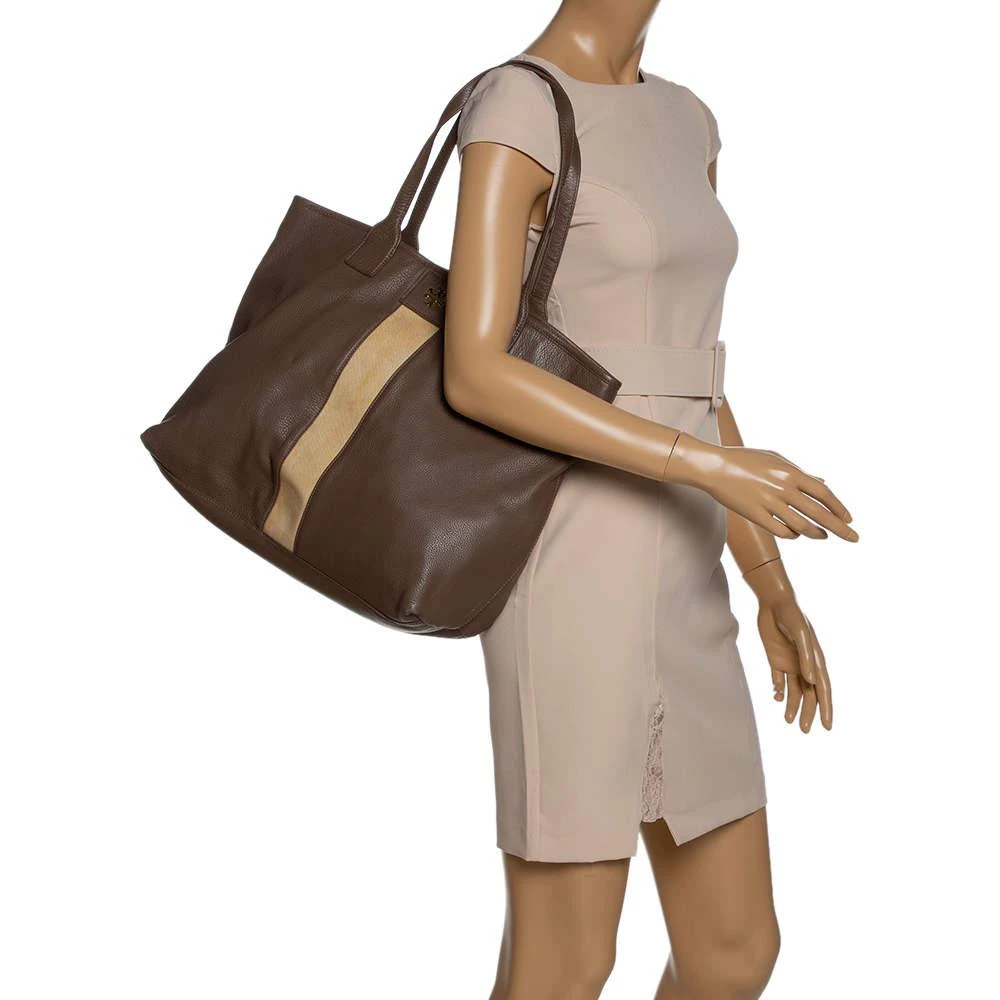 商品[二手商品] Tory Burch|Tory Burch Brown/Beige Leather Shopper Tote,价格¥1656,第2张图片详细描述