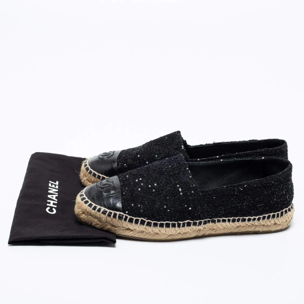 Chanel Black Tweed And Leather CC Cap Toe Espadrille Flats Size 38 商品