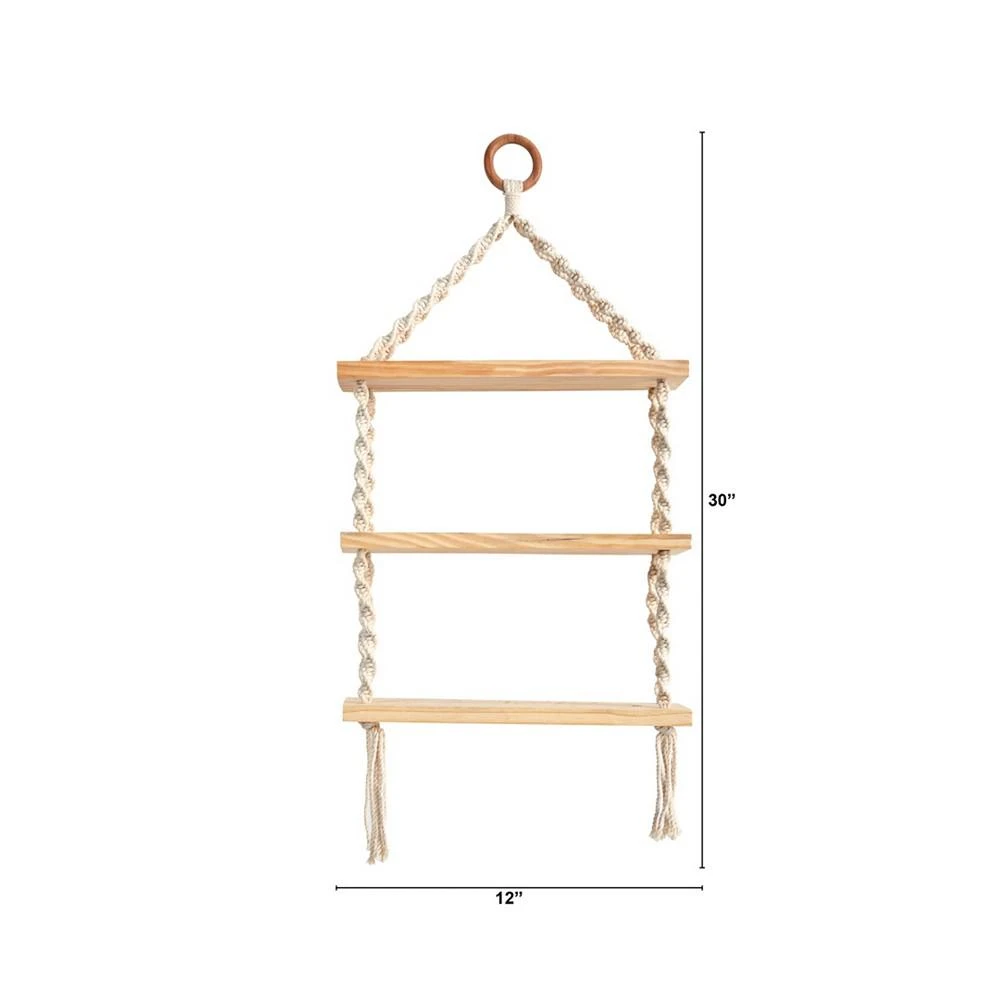 商品NEARLY NATURAL|3-Tier Handmade Boho Wall Hanging with Wooden Shelf, 2.5' x 1',价格¥432,第2张图片详细描述