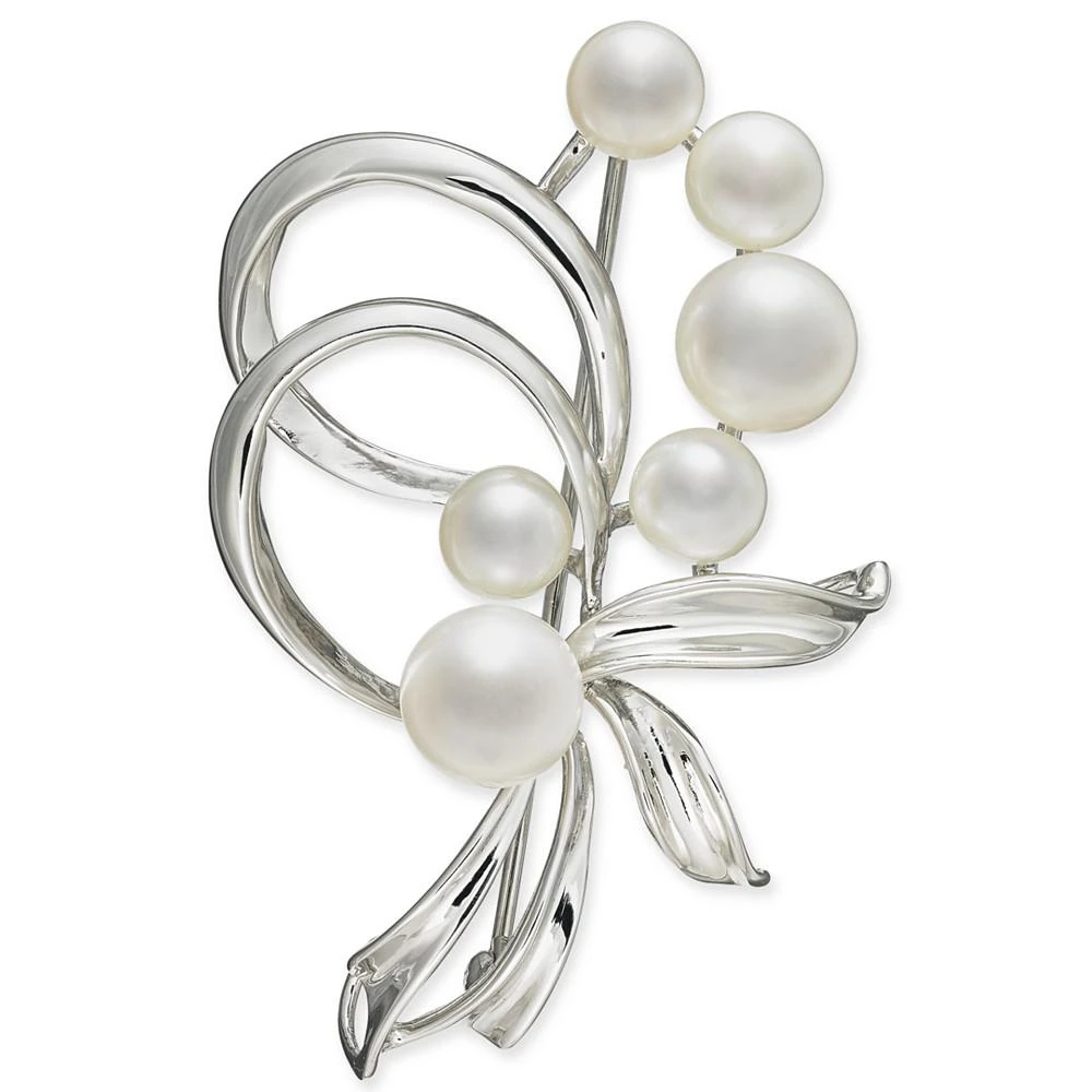 商品Macy's|Cultured Freshwater Pearl (7mm & 5mm) Pin in Sterling Silver and 18k Gold Over Silver,价格¥1500,第1张图片