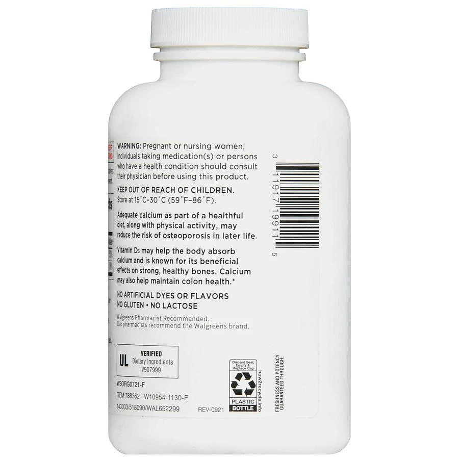 商品Walgreens|Calcium Citrate 500 mg Tablets (100 days),价格¥112,第4张图片详细描述