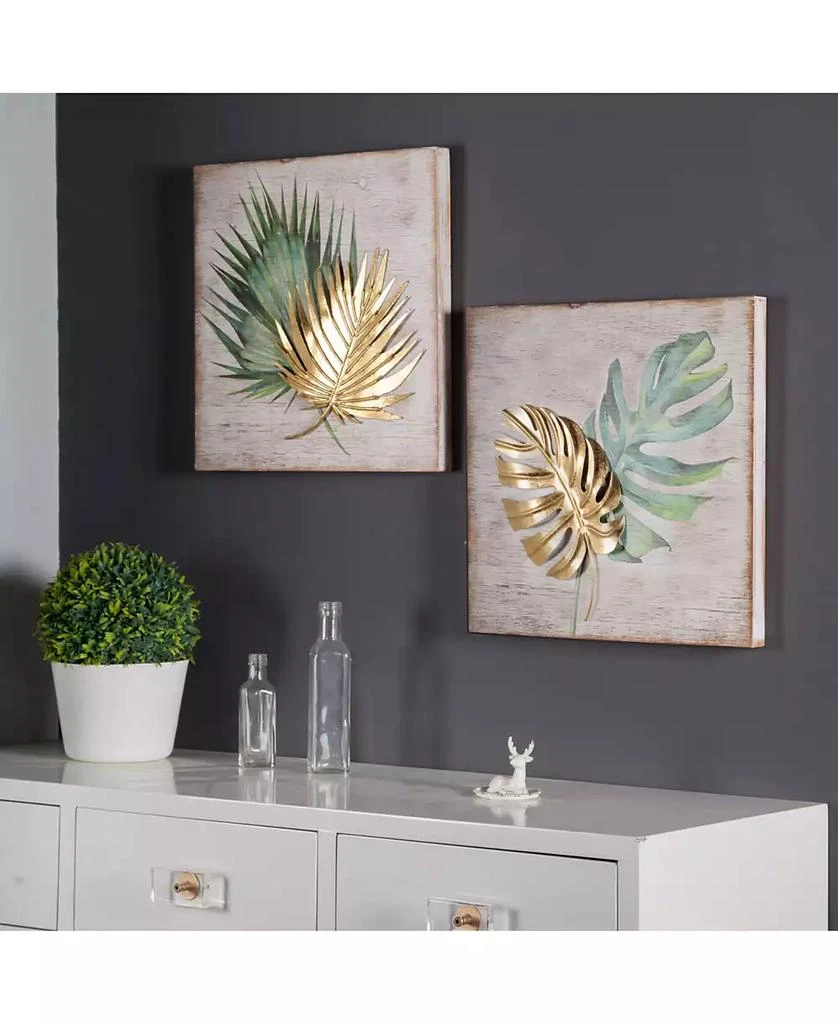 2 piece Wood and Metal Tropical Leaf Wall Plaque 商品