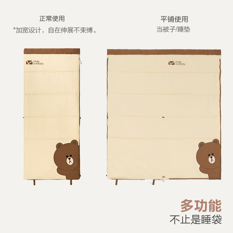 Line Friends联名 活力布朗熊 便携式磨毛加厚睡袋商品第4张图片规格展示
