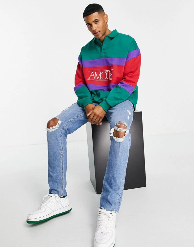 商品ASOS|ASOS DESIGN oversized rugby sweatshirt with colour block detail and text print,价格¥156,第4张图片详细描述