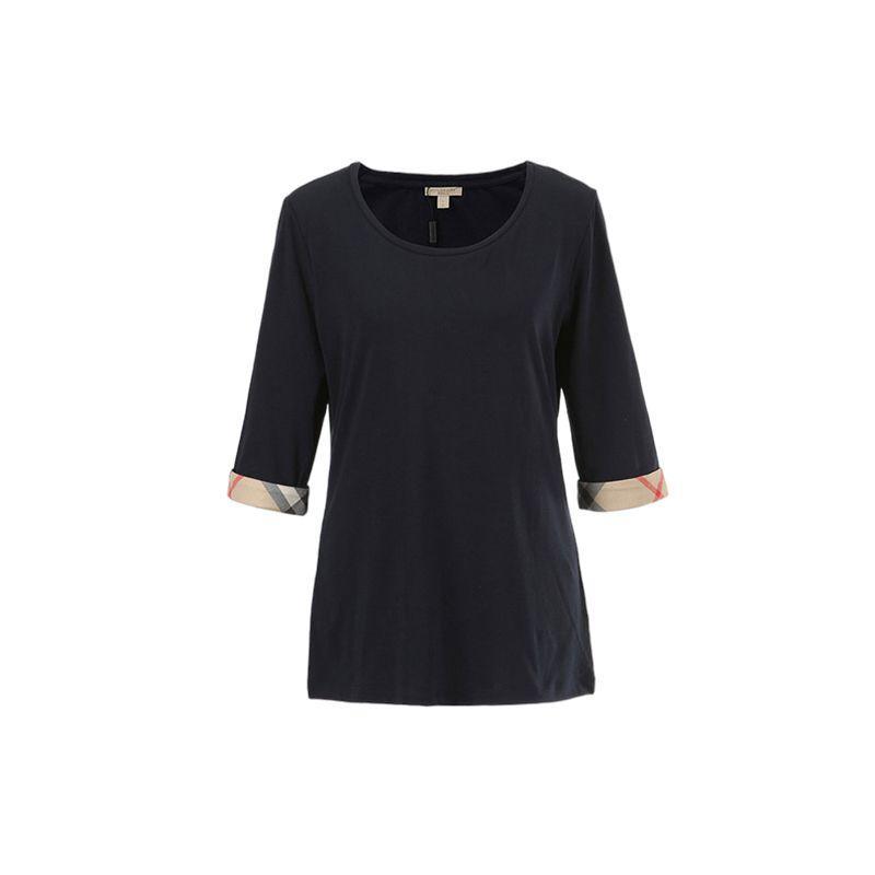 商品Burberry|Burberry巴宝莉女士深蓝色棉质圆领五分袖T恤3877330,价格¥2227,第1张图片