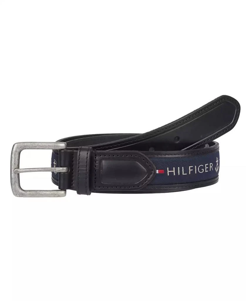 商品Tommy Hilfiger|Men's Tri-Color Ribbon Inlay Leather Belt,价格¥378,第1张图片