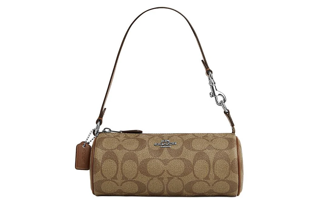 商品[国内直发] Coach|蔻驰 Nolita 20 银标Logo经典老花五金扣拉链 人造革 圆筒包手提单肩包 小号 女款 卡其色拼马鞍棕色,价格¥952,第1张图片