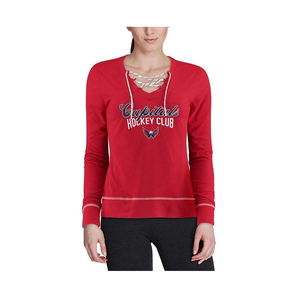 商品Adidas|Women's Heathered Red Washington Capitals Skate Through Long Sleeve Lace-Up V-Neck T-shirt,价格¥422,第4张图片详细描述