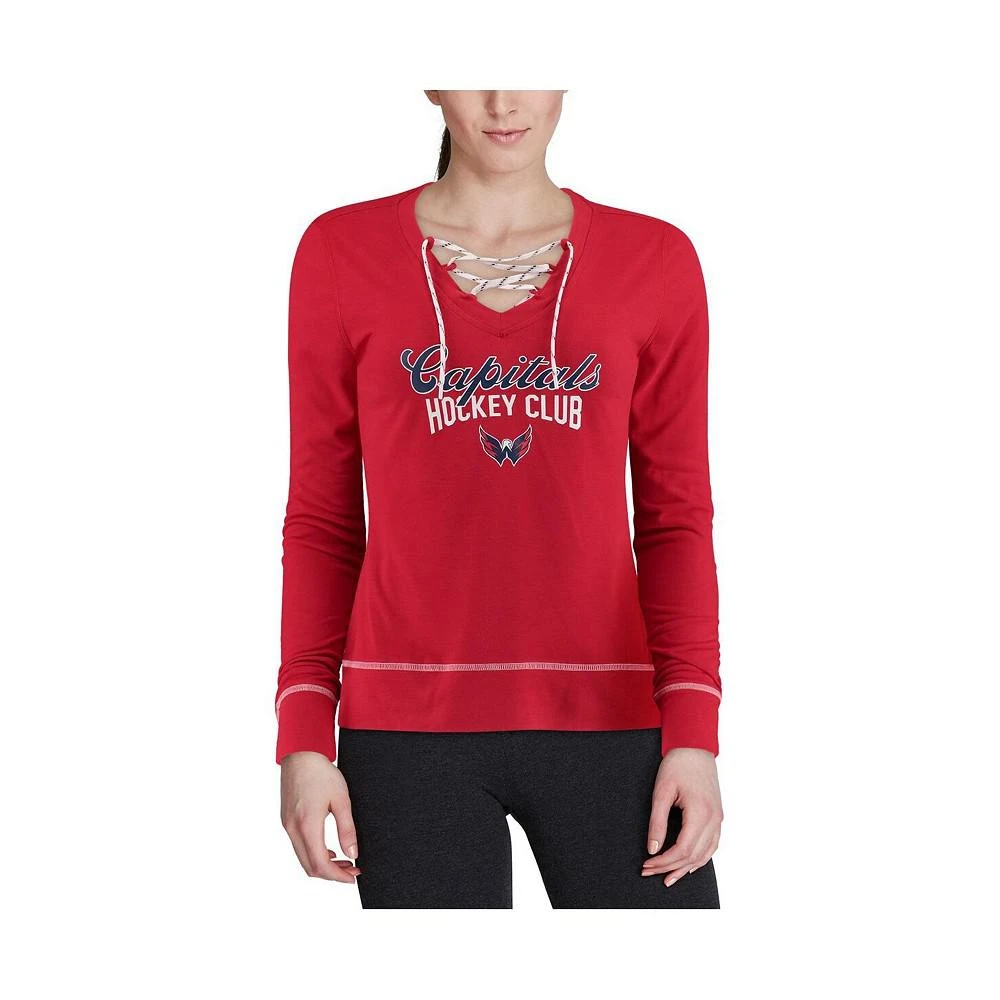 商品Adidas|Women's Heathered Red Washington Capitals Skate Through Long Sleeve Lace-Up V-Neck T-shirt,价格¥419,第4张图片详细描述